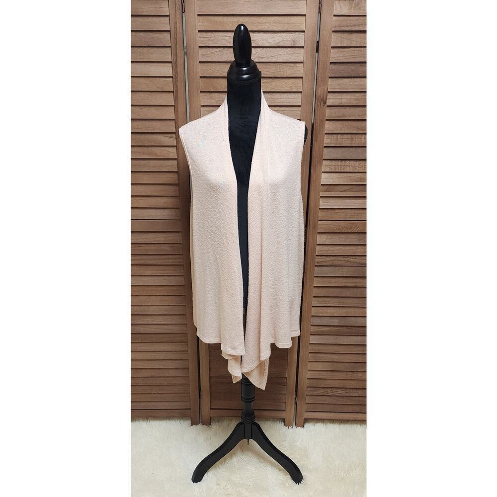 Green Envelope 2X Pink Vest Asymmetric Sleeveless Cardigan Open Front Draped